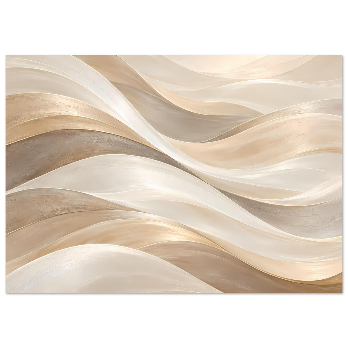 Kunstposter mit geschichteten Wellen in Creme, Beige und Gold, horizontal
