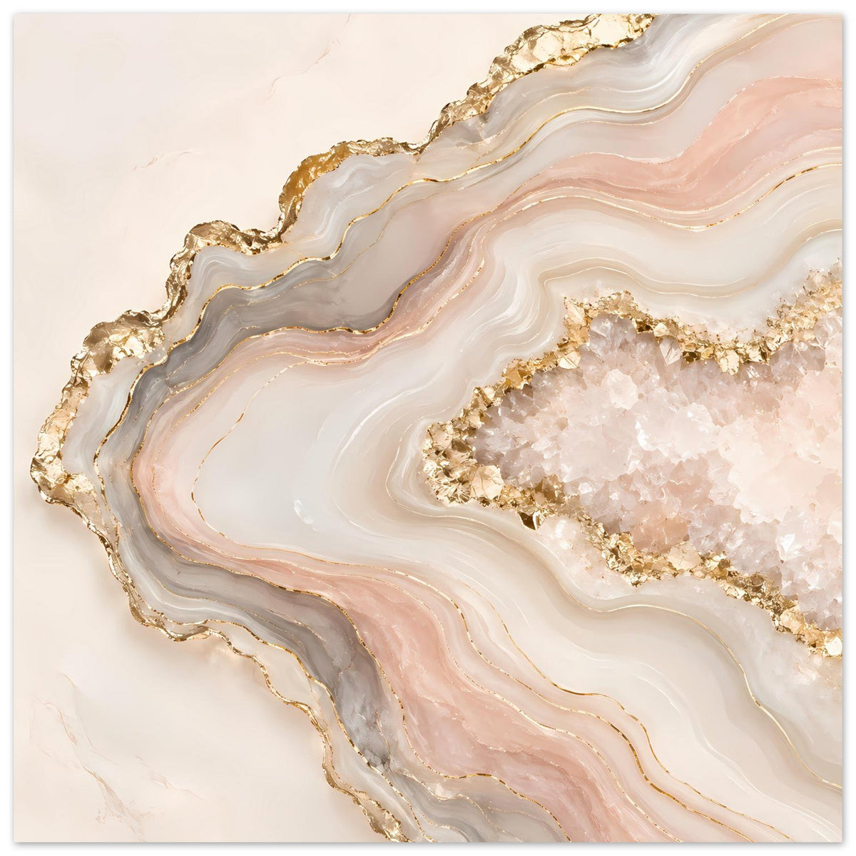 Abstraktes Poster mit Geodenmotiv in Rosé, Creme und Gold