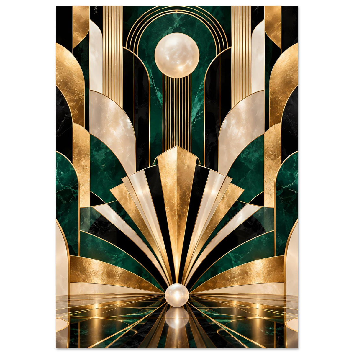 Art-Déco-Poster mit Gold- und Smaragdmotiv, vertikal