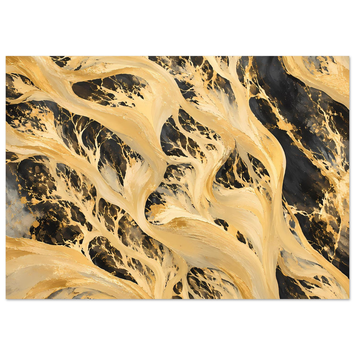Kunstposter mit goldenen und schwarzen marmorierten Adern im Strudel
