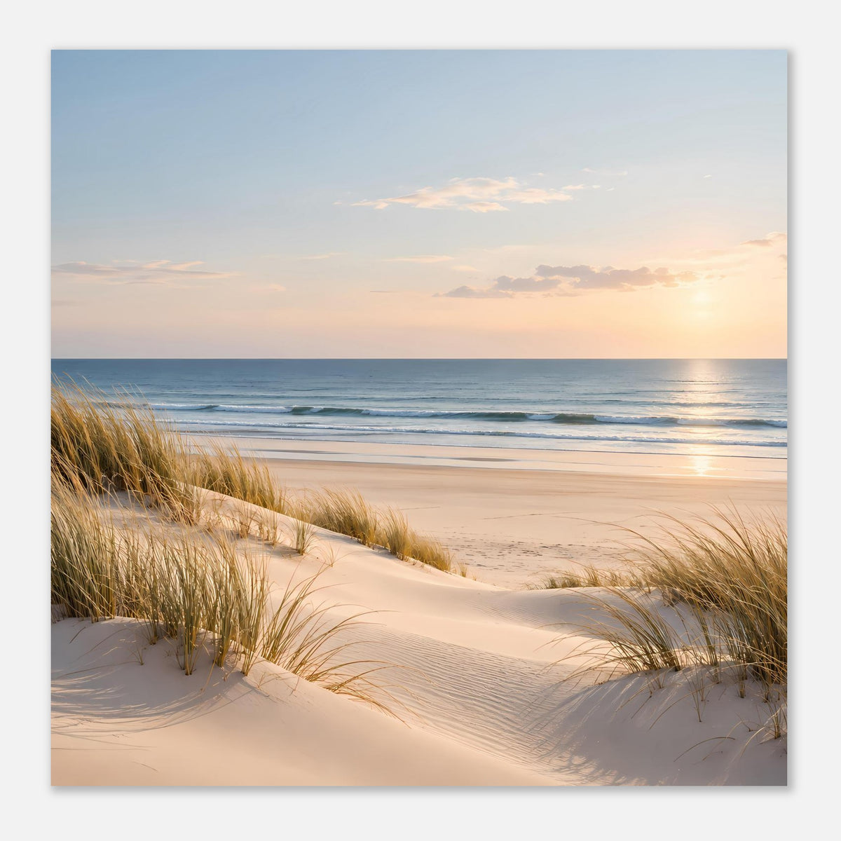 Quadratisches Poster mit Küstensonnenuntergang, mattes Premiumpapier, Strand und Meer