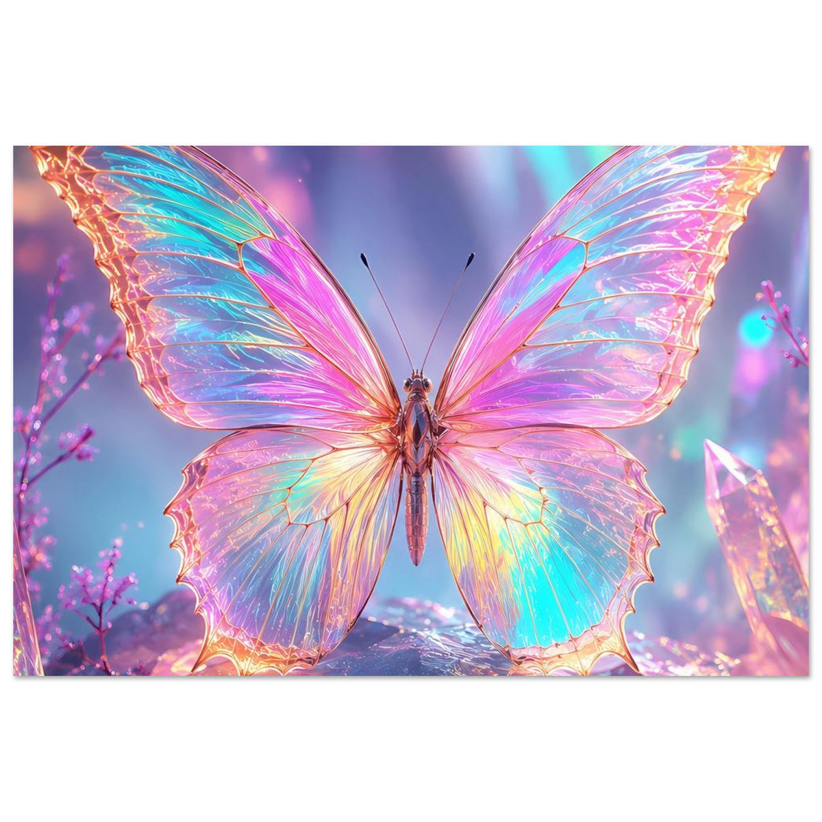 Regenbogen-Schmetterling, leuchtendes Fantasy-Poster im Querformat