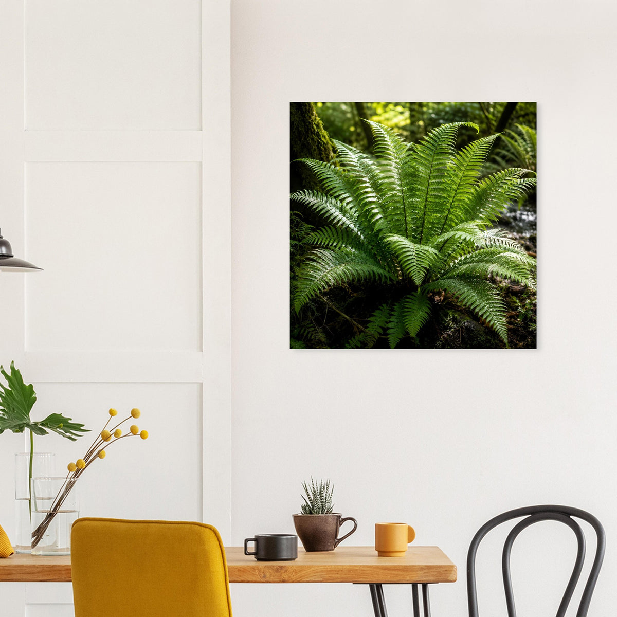 Naturposter mit grünen Farnwedeln, quadratisches Format