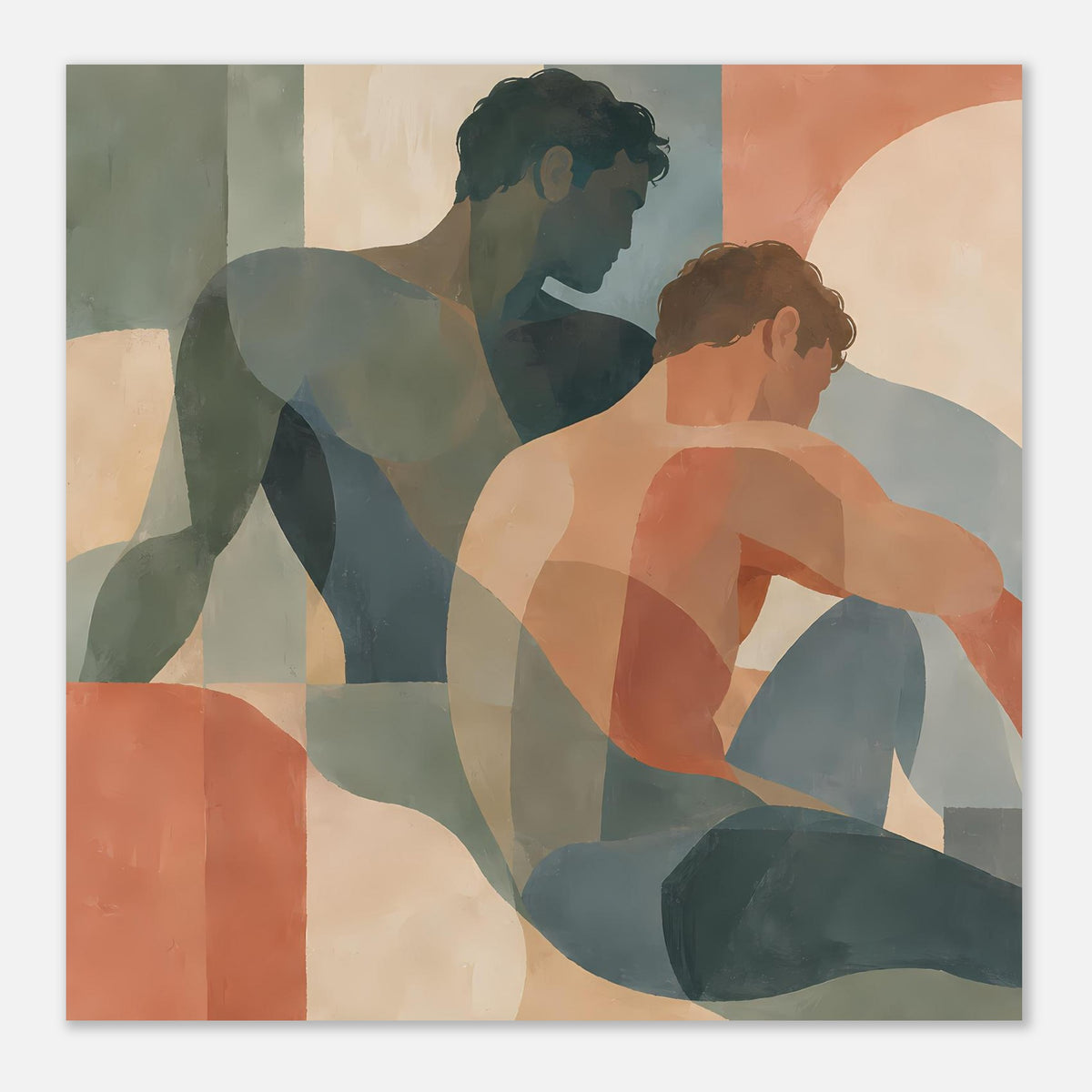 Kunstdruck: abstrakte zwei Figuren in warmen Erdtönen, Nahansicht, querformat