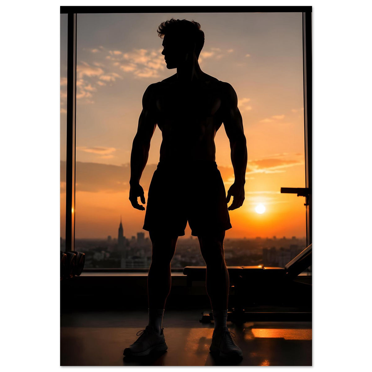 Fitness-Poster mit Sportler-Silhouette, ganzer Körper, seitlicher Blick