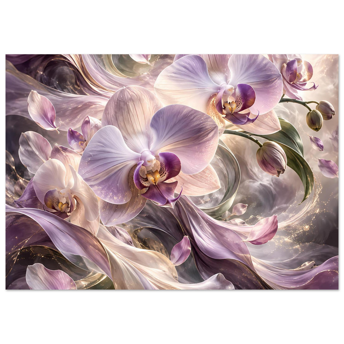 Orchideenblumenposter mit violetten Orchideenblüten und cremefarbenem Blütenhintergrund