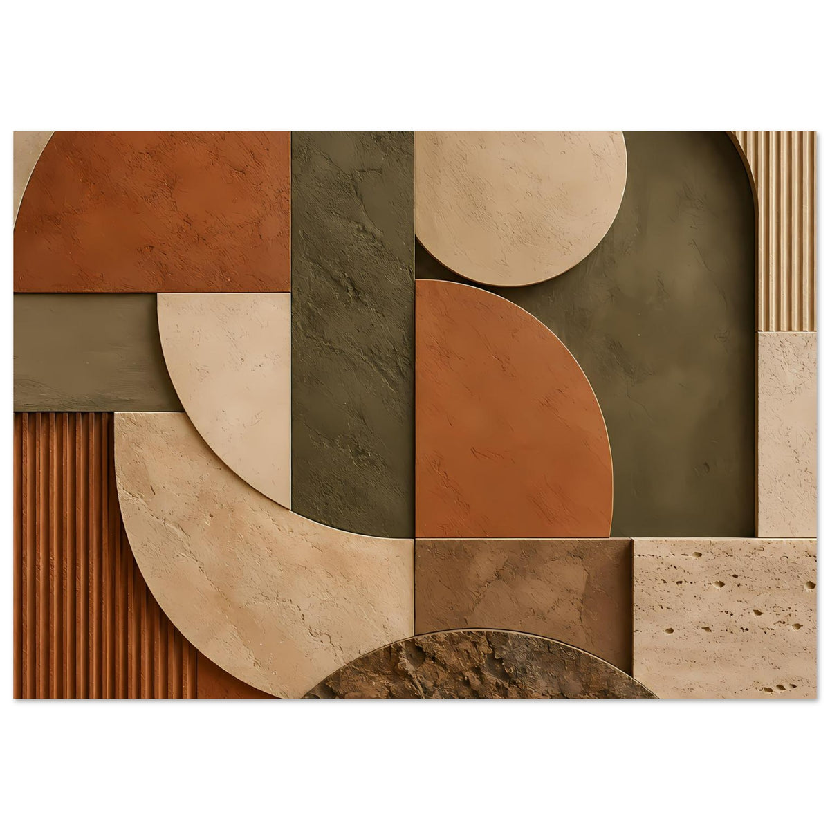 Geometrisches Poster mit Kreisen und Bögen in warmen Brauntönen, Oliv und Beige