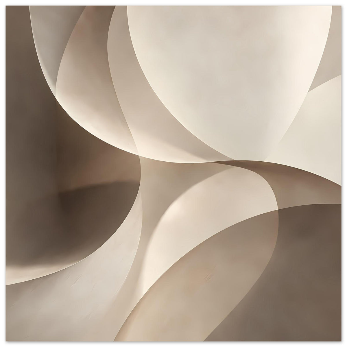 Kunstposter mit abstrakten Wellen in Creme, Beige und dunkelbraunen Flächen