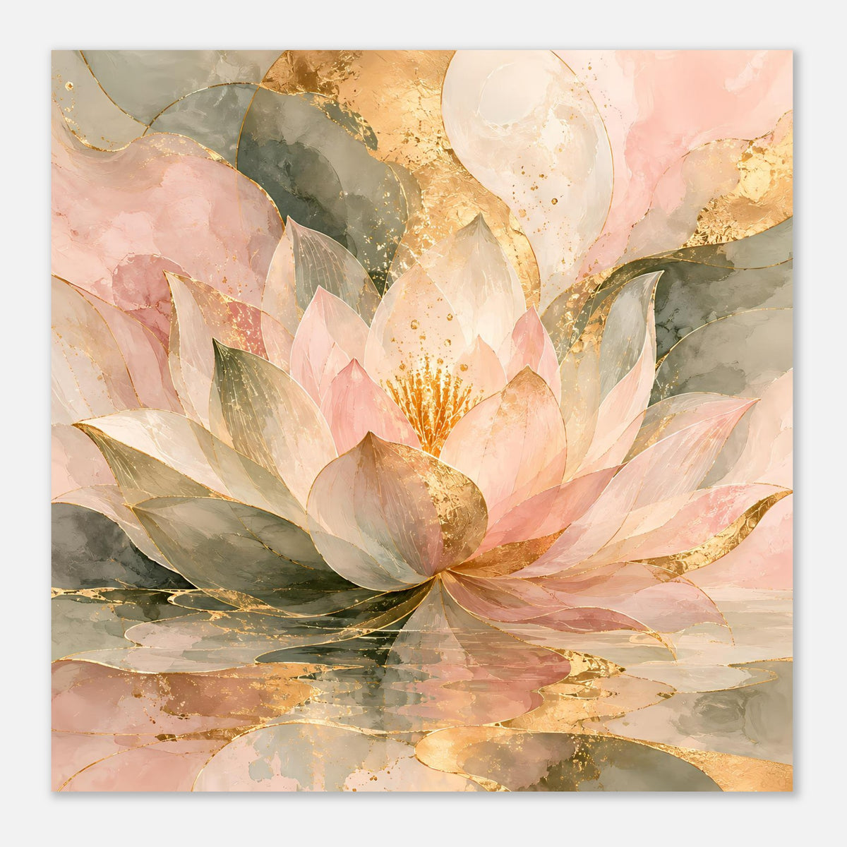 Lotusblüten-Poster in Rosé, Gold und Grau