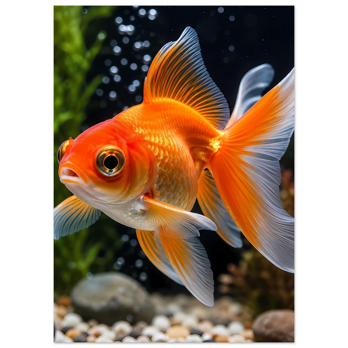 Goldfisch-Poster (quadratisch) mit orangefarbenem Fisch und weißen Flossen
