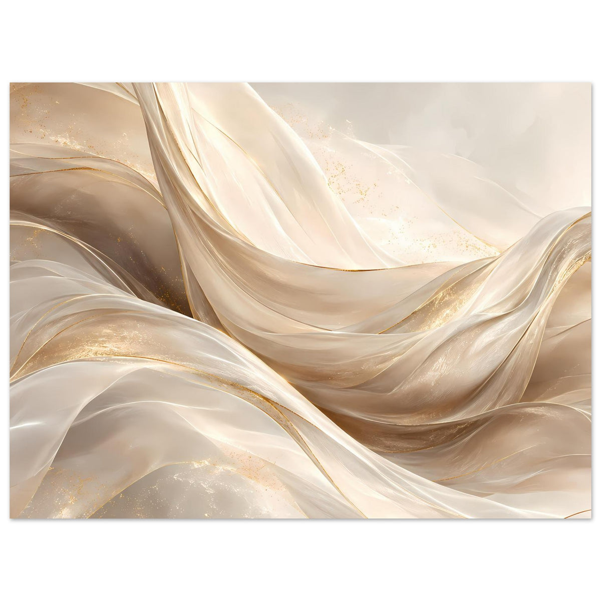 Abstraktes Leinwand-Poster mit fließenden Creme- und Goldfalten, horizontal