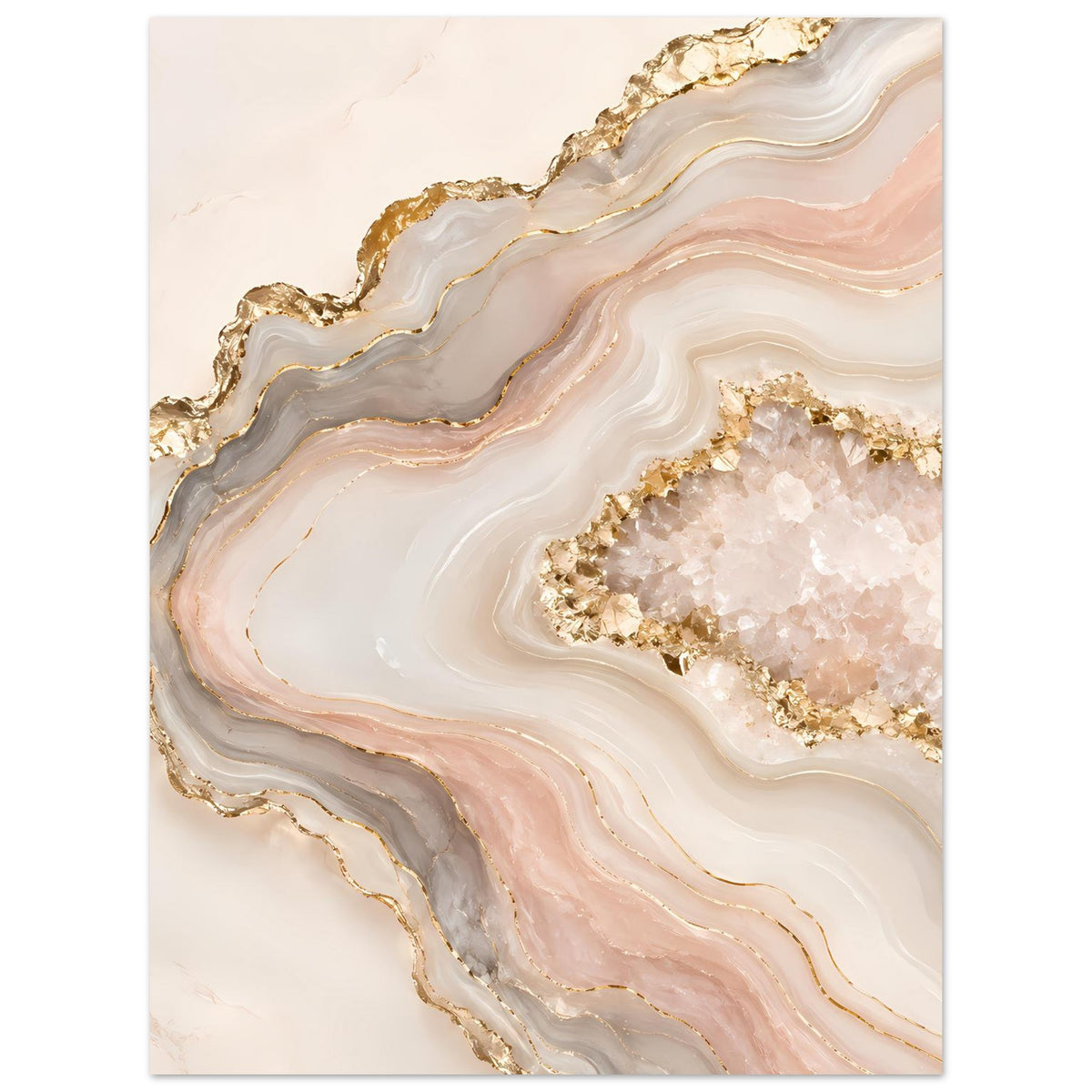 Abstraktes Poster mit Geodenmotiv in Rosé, Creme und Gold