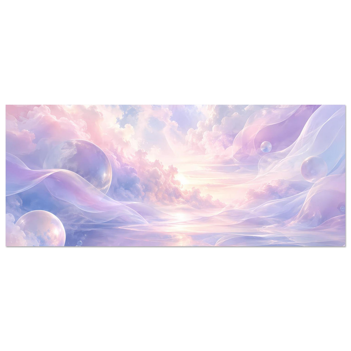 Horizontales Wolken-Poster mit pastellfarbenem Himmel, Blasen und weichen Lichtverläufen