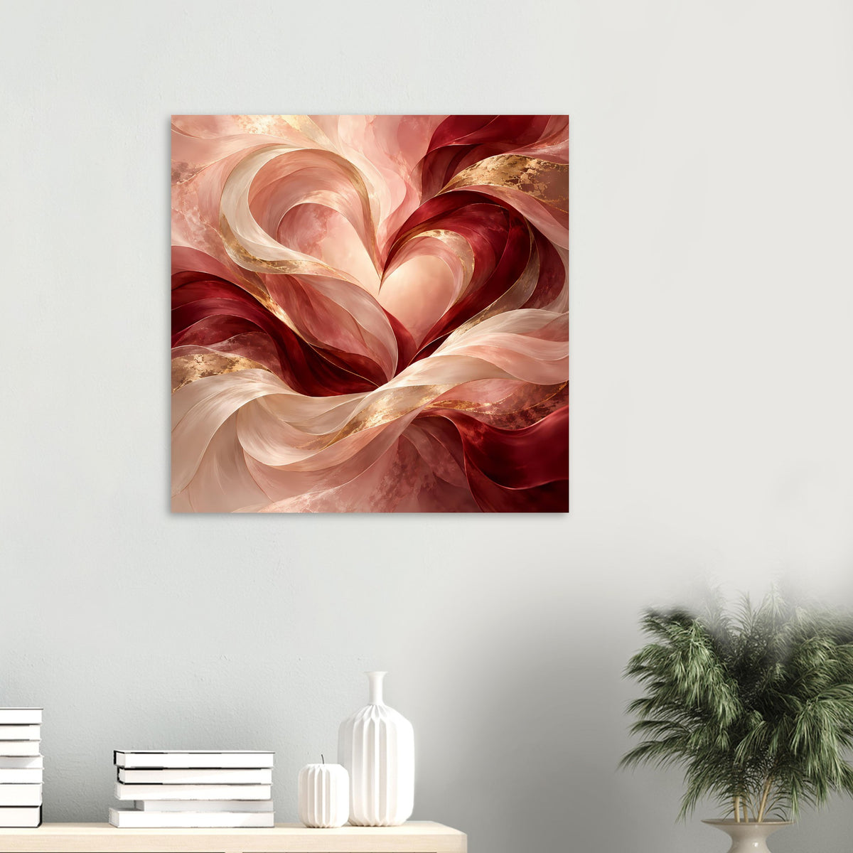 Quadratisches Poster mit abstraktem Herz in Rosé, Rot und Gold