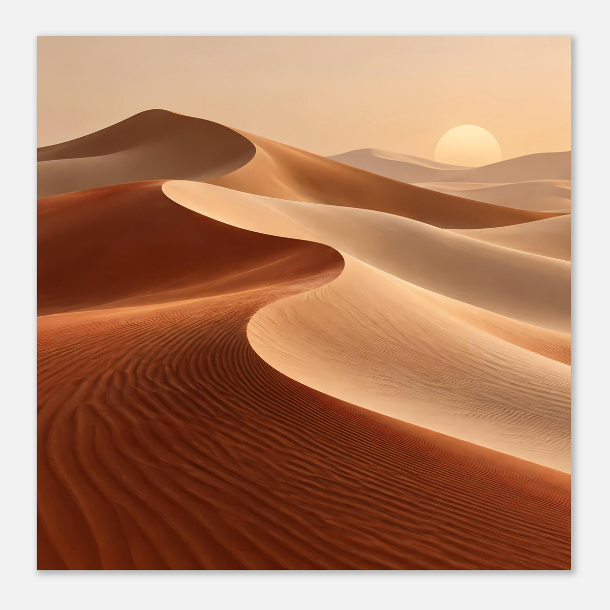Wandposter mit Sanddünen in Erdtönen, helle Dünenmulde und dunkle Sandrillen, horizontal