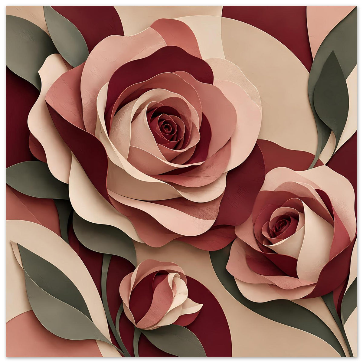 Florales Kunstposter mit Rosen in Burgunder und Rosé