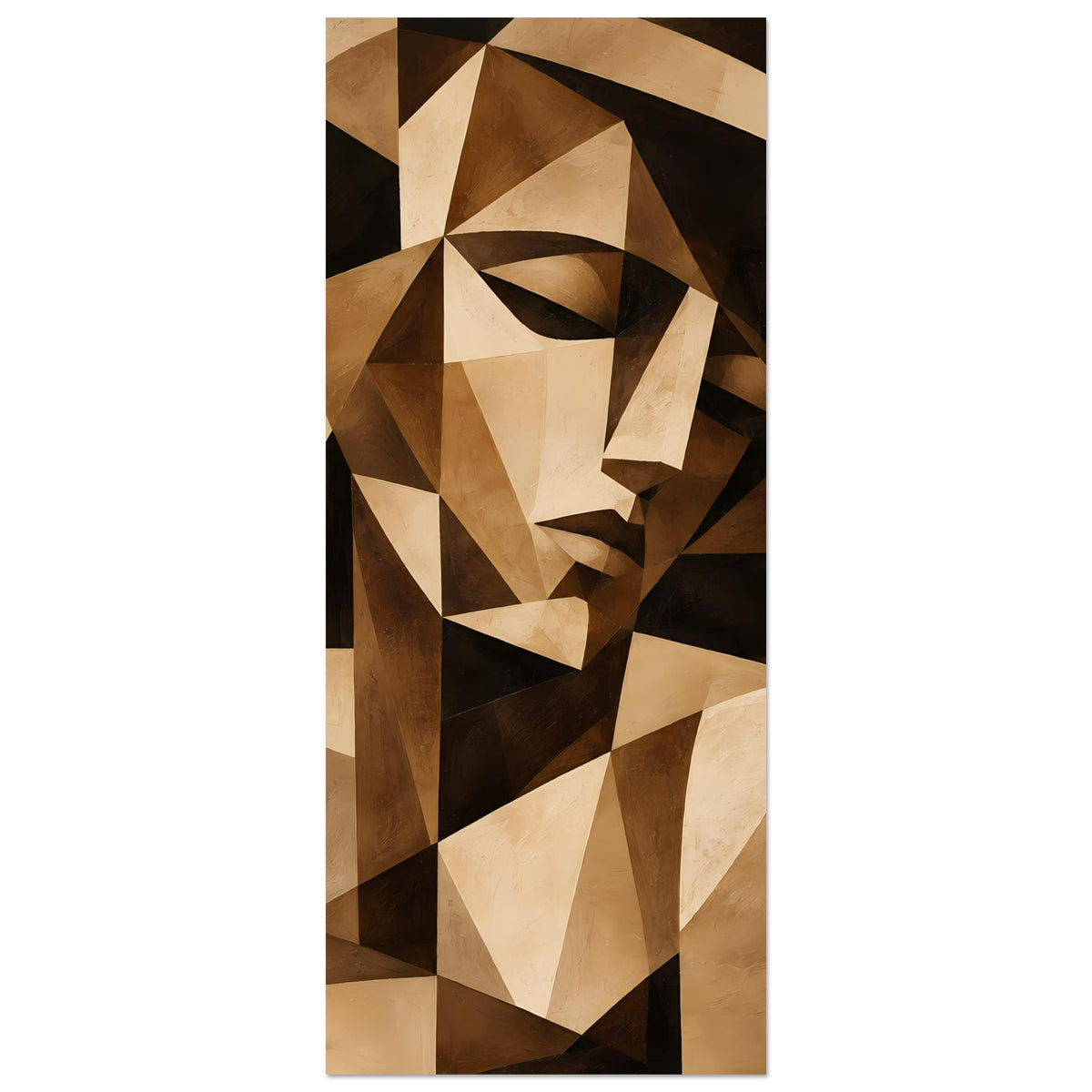 Abstraktes Kunstposter, hochformatig: kubistisches Frauenporträt in Braun und Beige