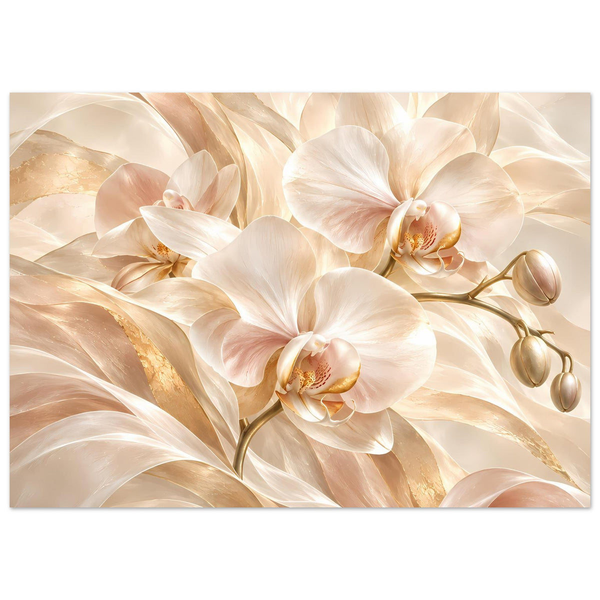 Orchideenposter mit weißen Orchideenblüten und goldenen Akzenten, mittlere Ansicht