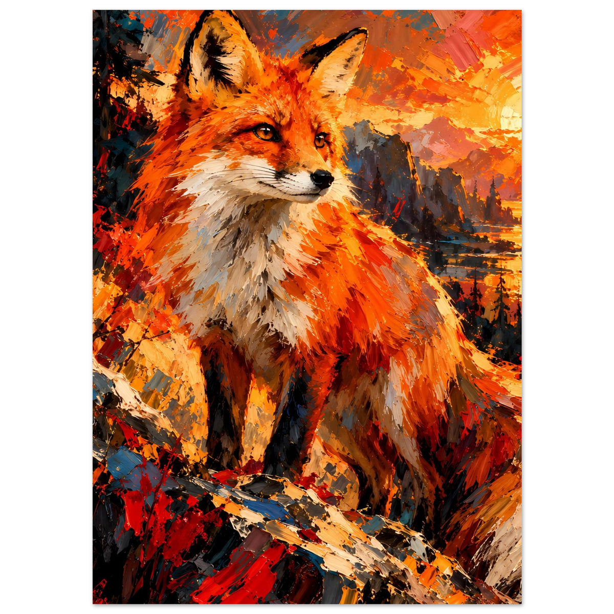 Fuchs-Porträtposter im Hochformat, orangefarbenes Fell mit hellen Partien am Hals