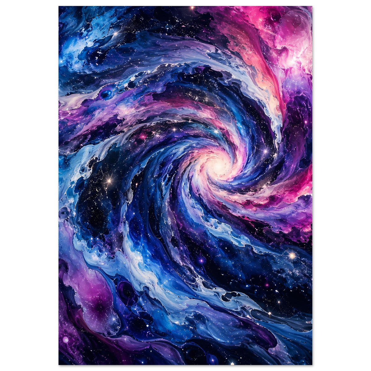 Vertikales Poster mit galaktischer Spirale und Sternen in Blau, Lila und Pink