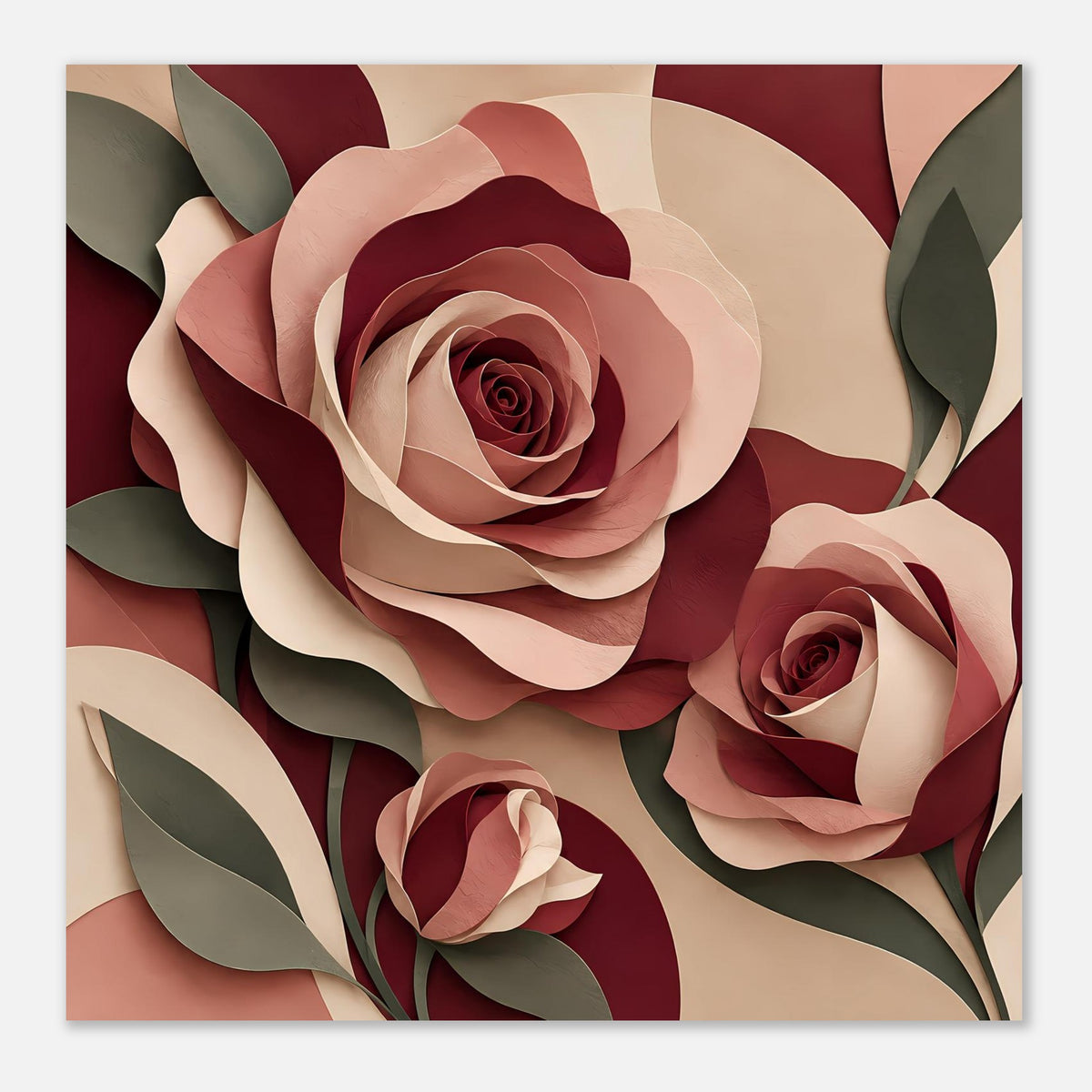 Florales Kunstposter mit Rosen in Burgunder und Rosé