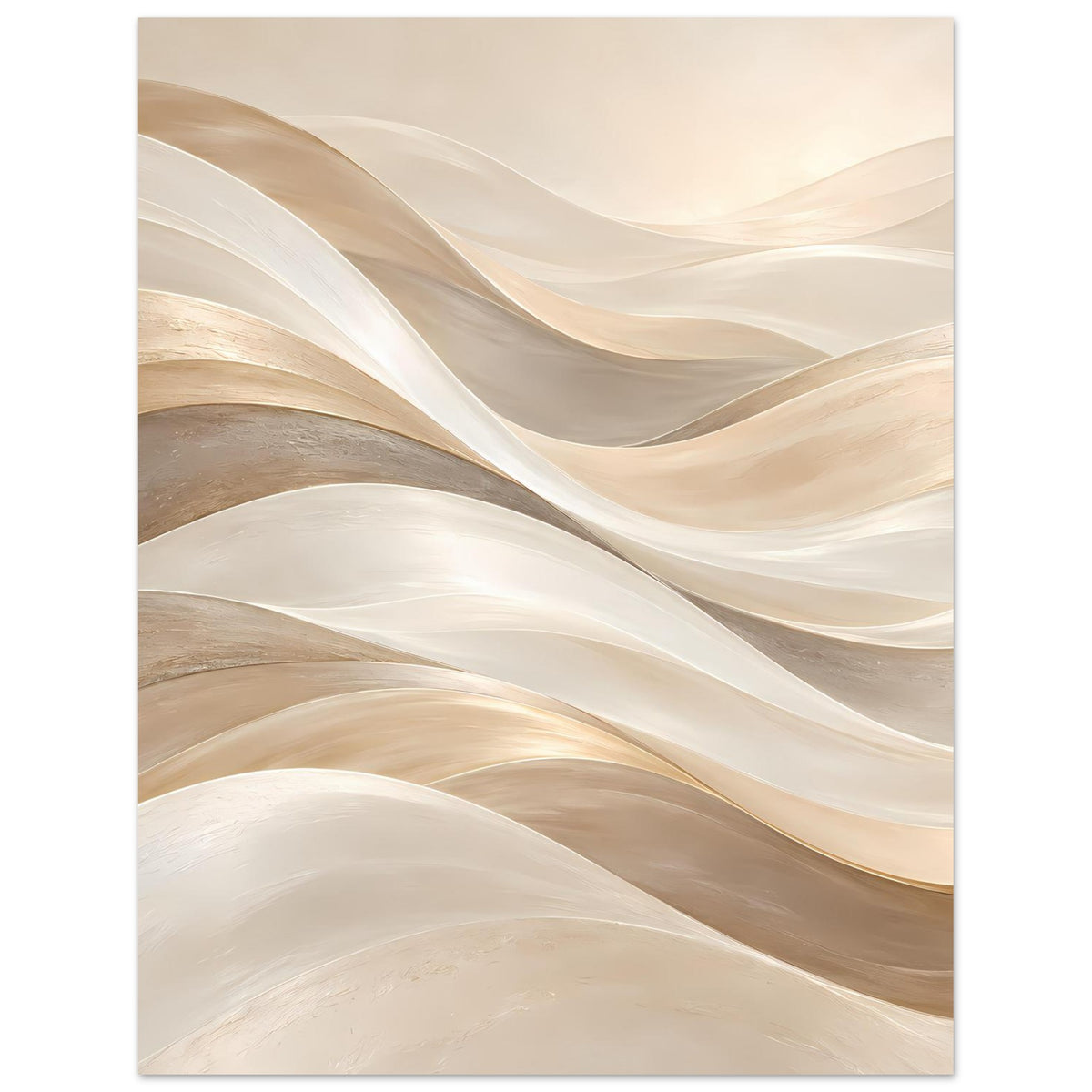 Kunstposter mit geschichteten Wellen in Creme, Sandbraun und Gold