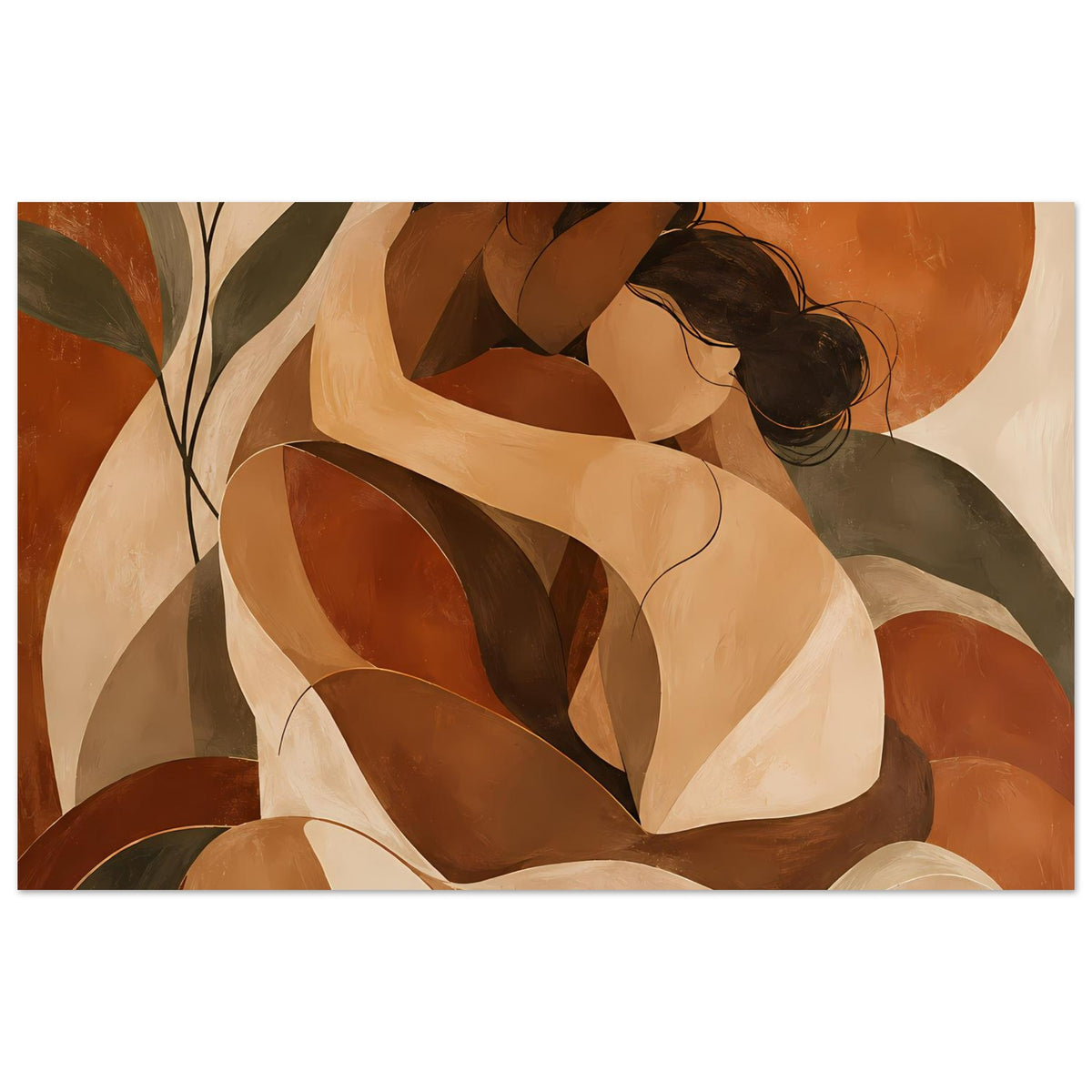 Poster mit abstrakter Umarmung, Terrakotta, Beige und Olivgrün, Querformat