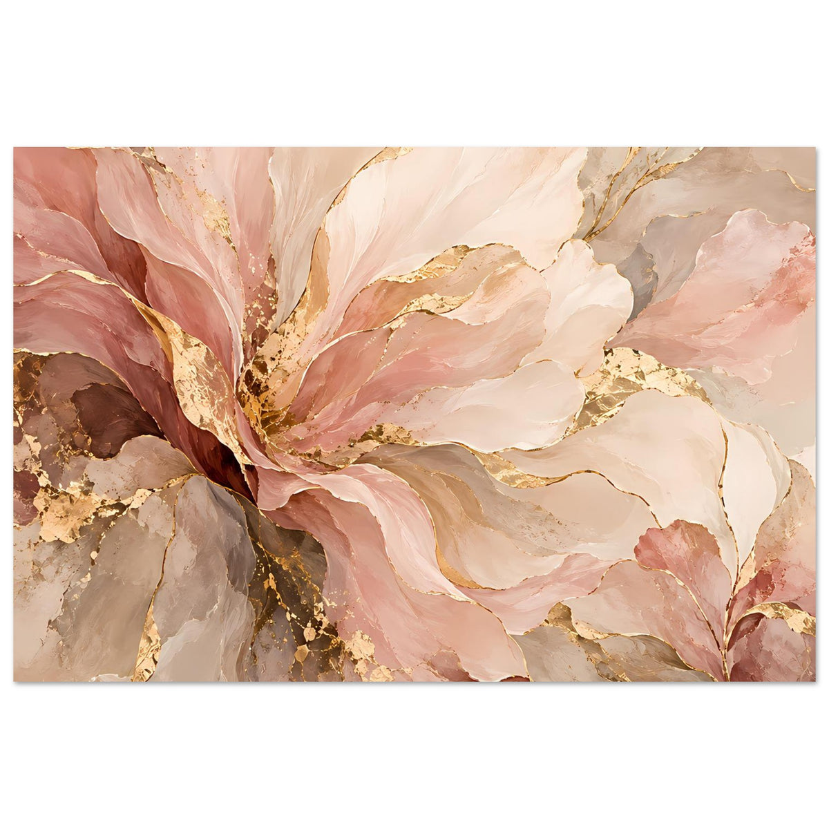 Blumenposter mit abstrakter Blüte in Rosa, Beige und Gold, horizontal