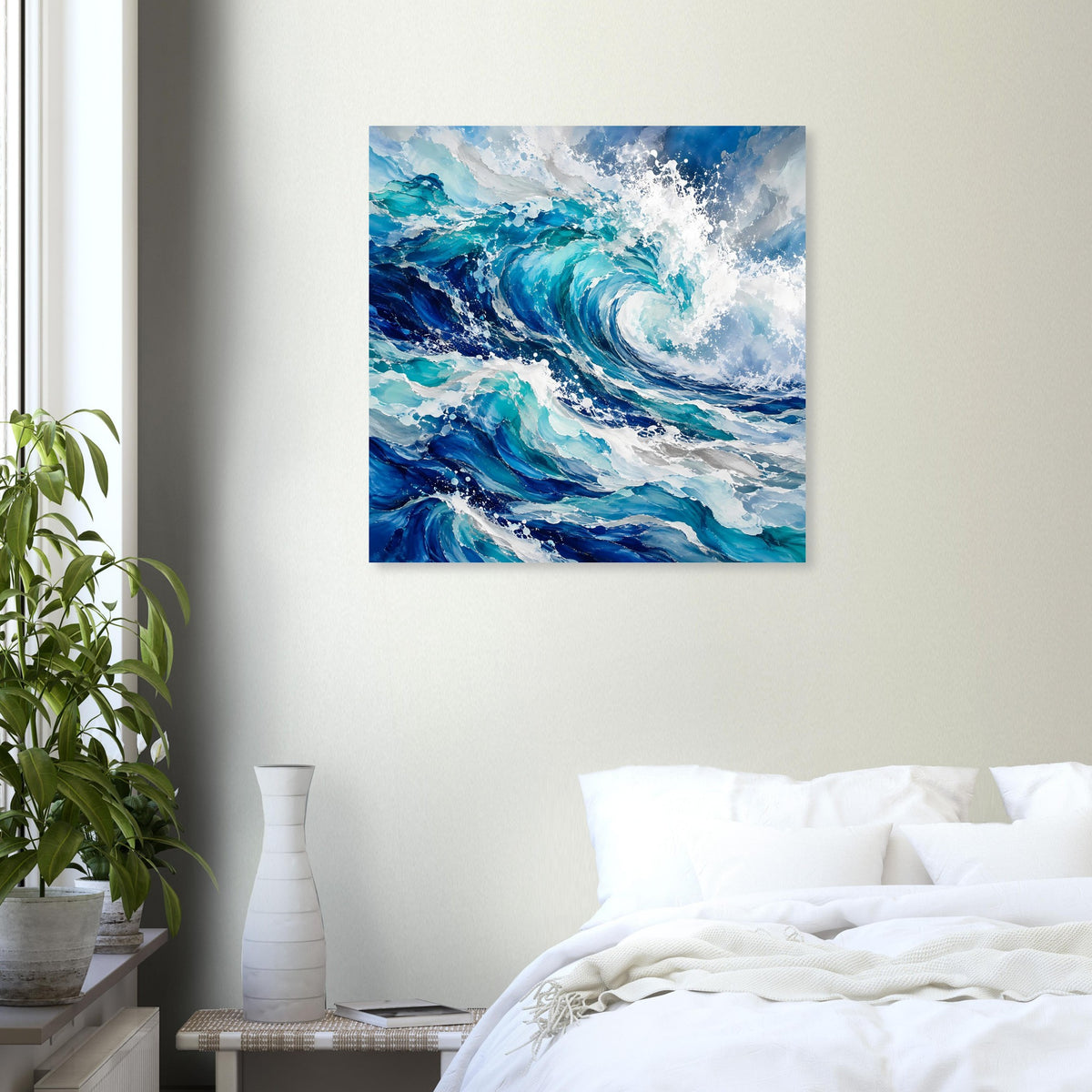 Quadratisches Poster mit dynamischen Ozeanwellen in Blau und Türkis