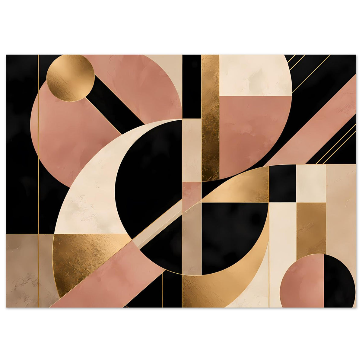 Abstraktes Art-Déco-Poster mit geometrischen Formen in Schwarz, Blush und Gold