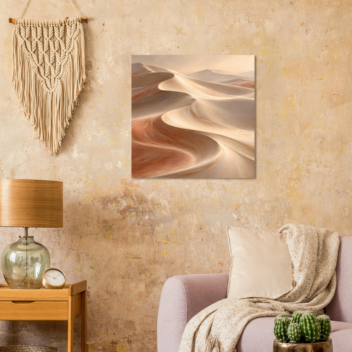 Gerahmtes Sanddünen-Poster in warmen Beige- und Brauntönen, quadratisch
