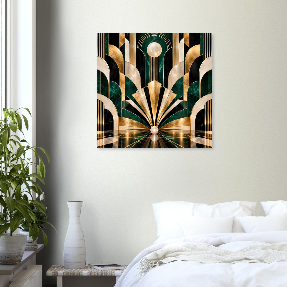 Art-Déco-Poster mit Gold- und Smaragdmotiv, quadratisch