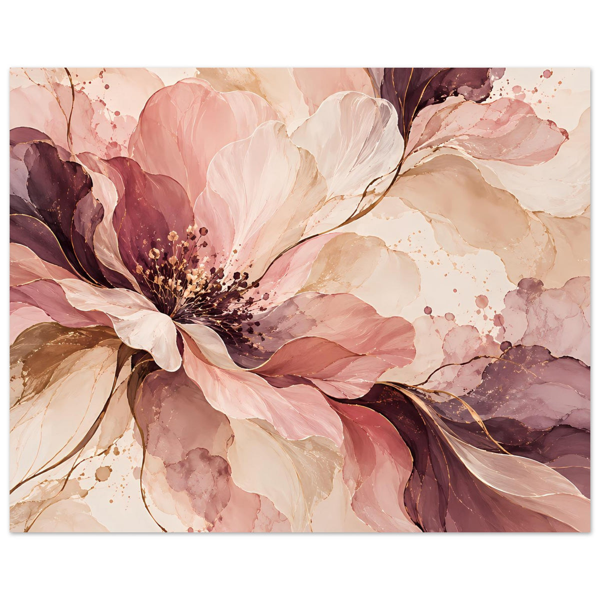 Blütenposter mit roséfarbenen und beerenfarbenen Blüten in abstrakter Malerei