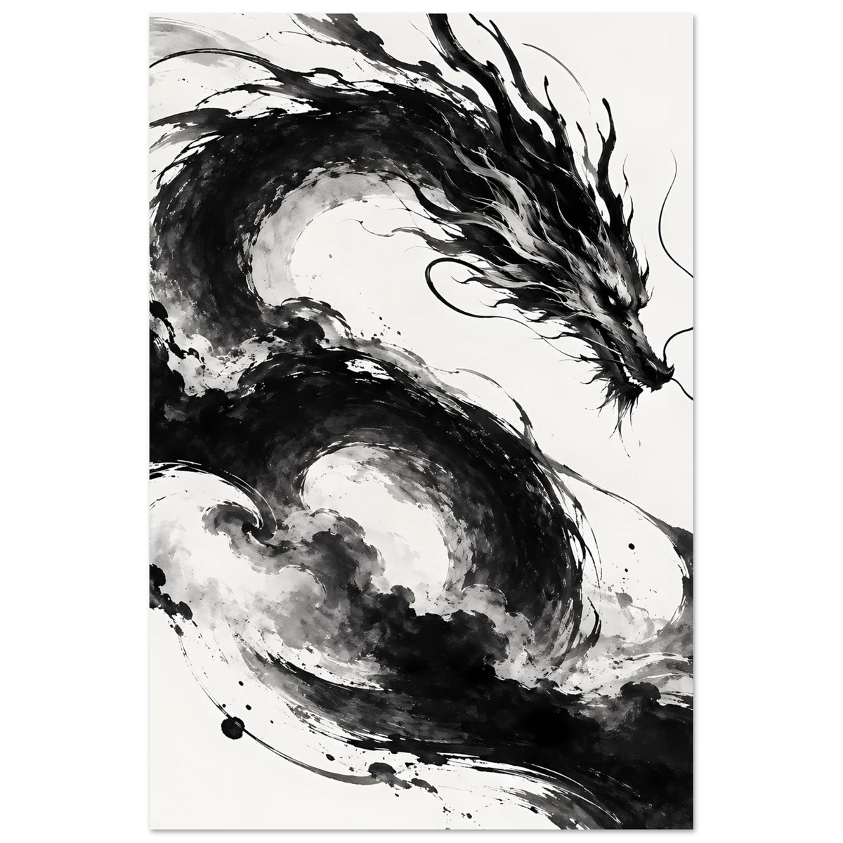 Drachenkunst-Poster im Schwarz-Weiß mit dynamischem Flügelschlag