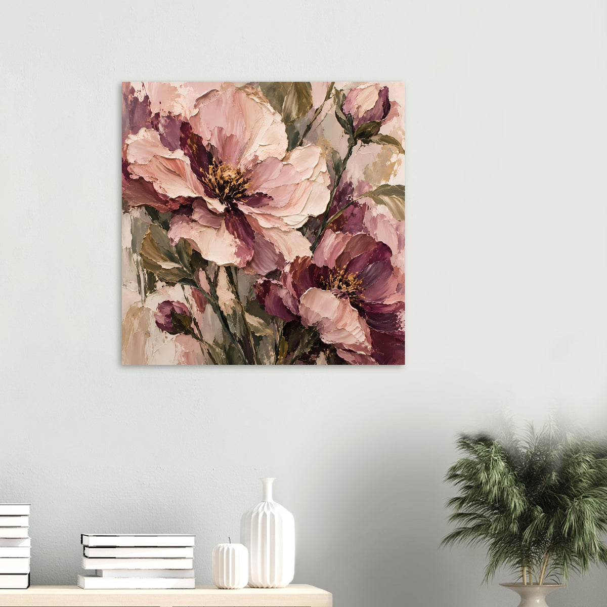 Vertikales Blumenposter mit rosa und mauvefarbenen Blüten