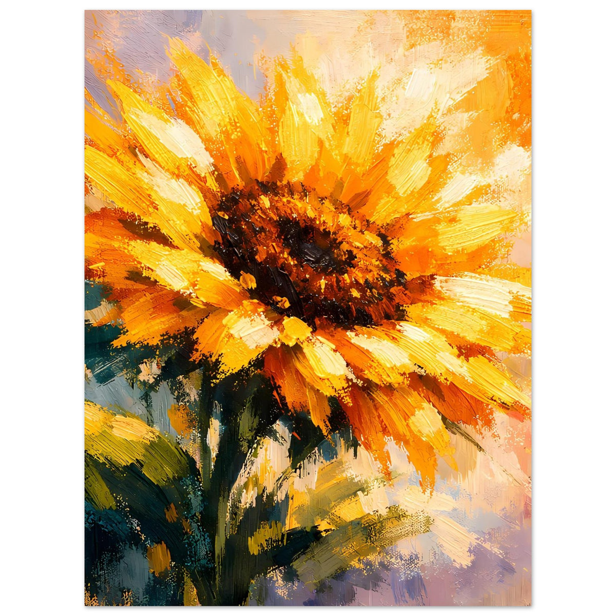 Sonnenblumen-Poster, vertikal, abstrakte Sonnenblume mit dunkelbraunem Zentrum