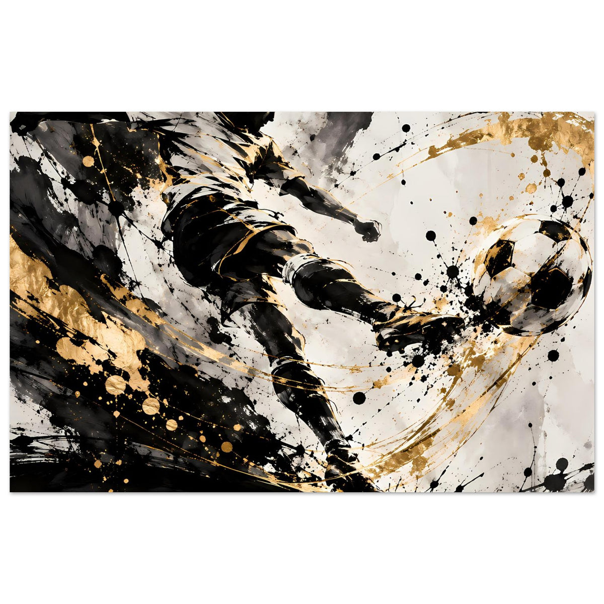 Fußballspieler-Poster, längliches Format: Schussbahn mit schwarzen Akzenten und Goldsprenkeln