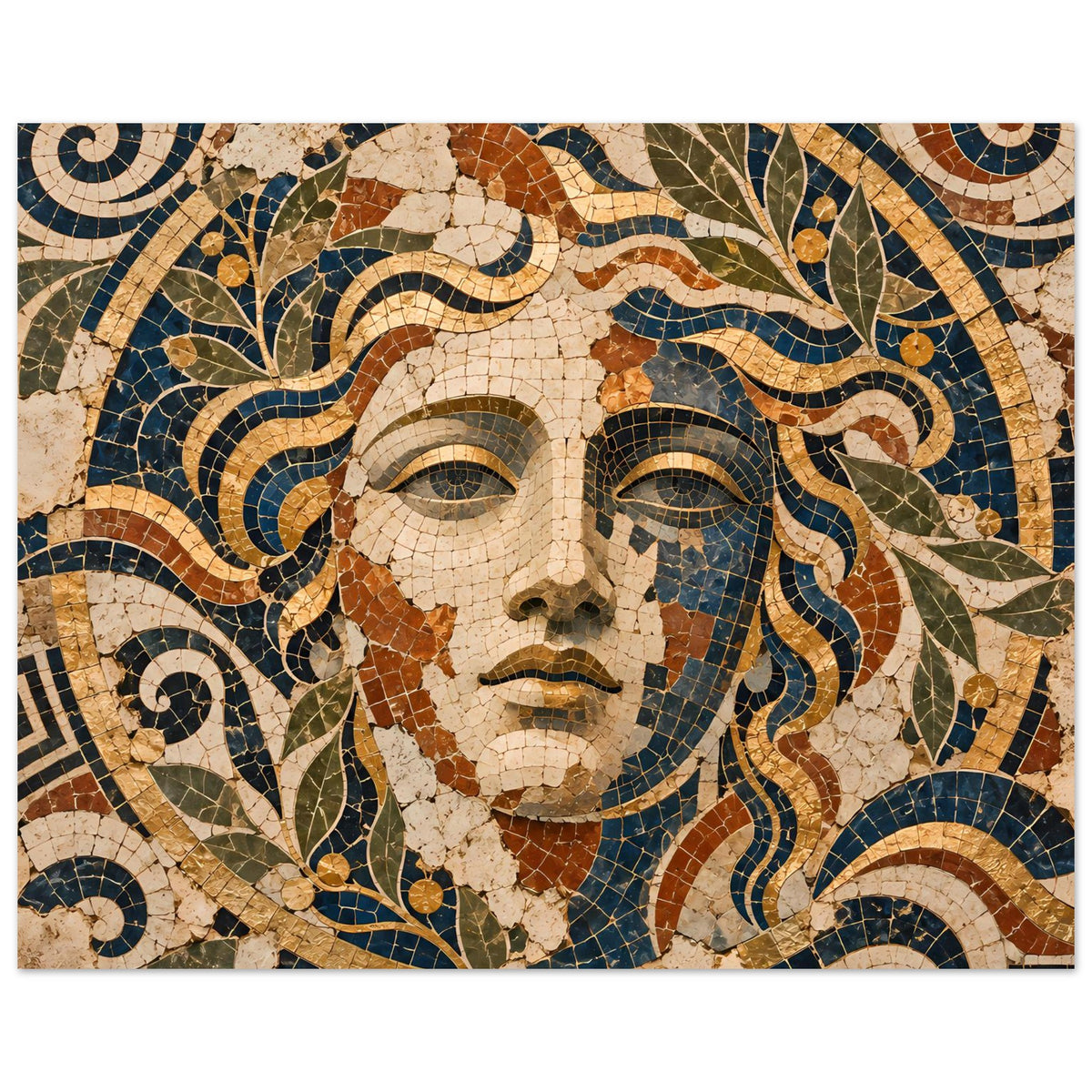 Mosaik-Göttin Poster mit Gesicht im klassischen mediterranen Stil, querformat