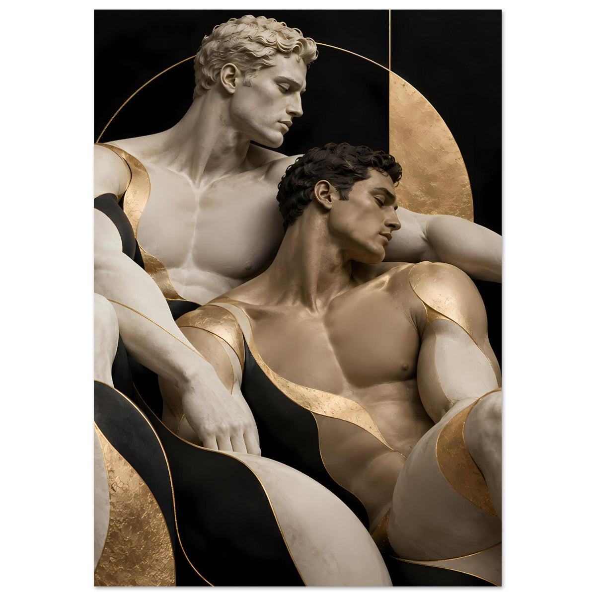 Skulpturales Poster mit Aktfiguren in Schwarz-Gold, vertikal
