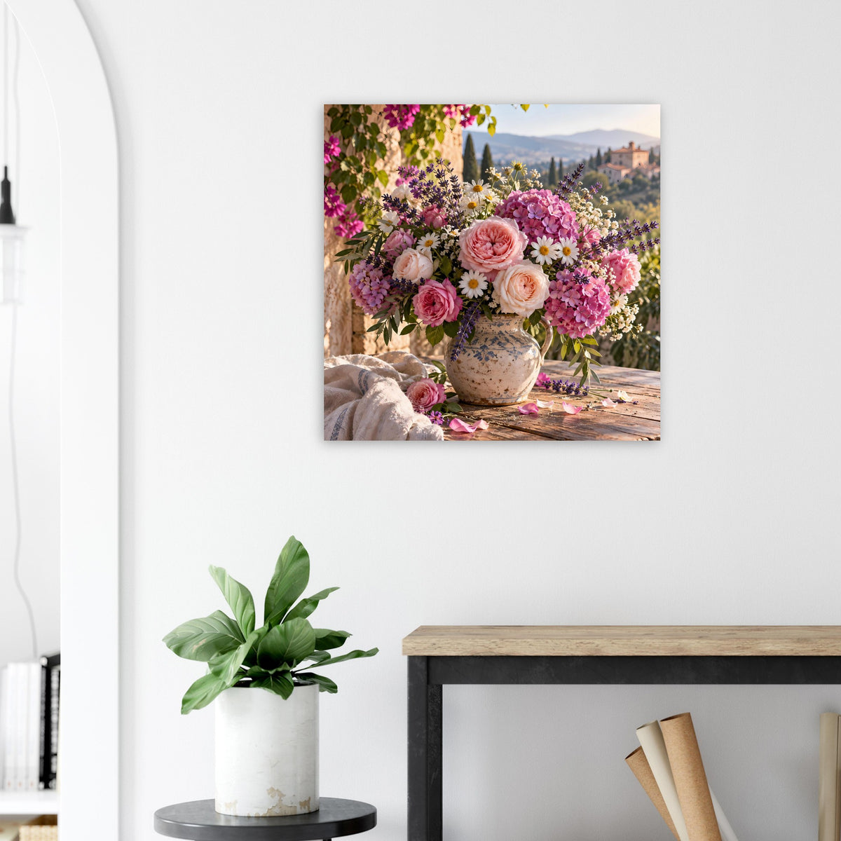 Blumenposter mit floralem Motiv: Rosenstrauß in Keramikvase