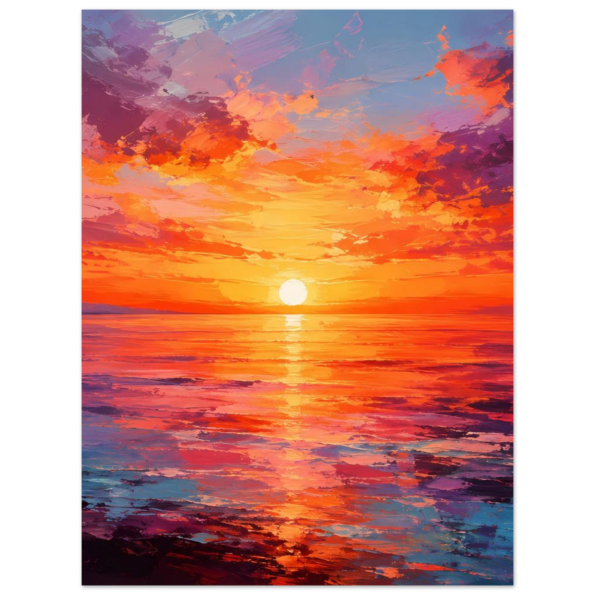 Poster Sonnenuntergang über dem Meer, orange und violette Farbübergänge, Sonne über dem Wasser