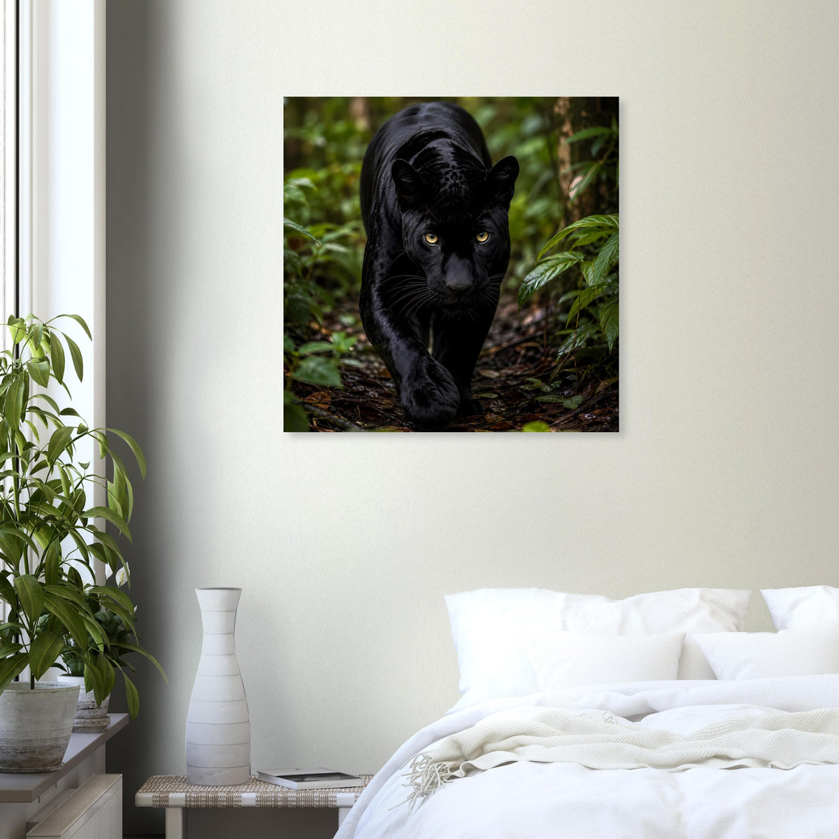 Poster mit schwarzem Panther, Blick nach vorn im Dschungel
