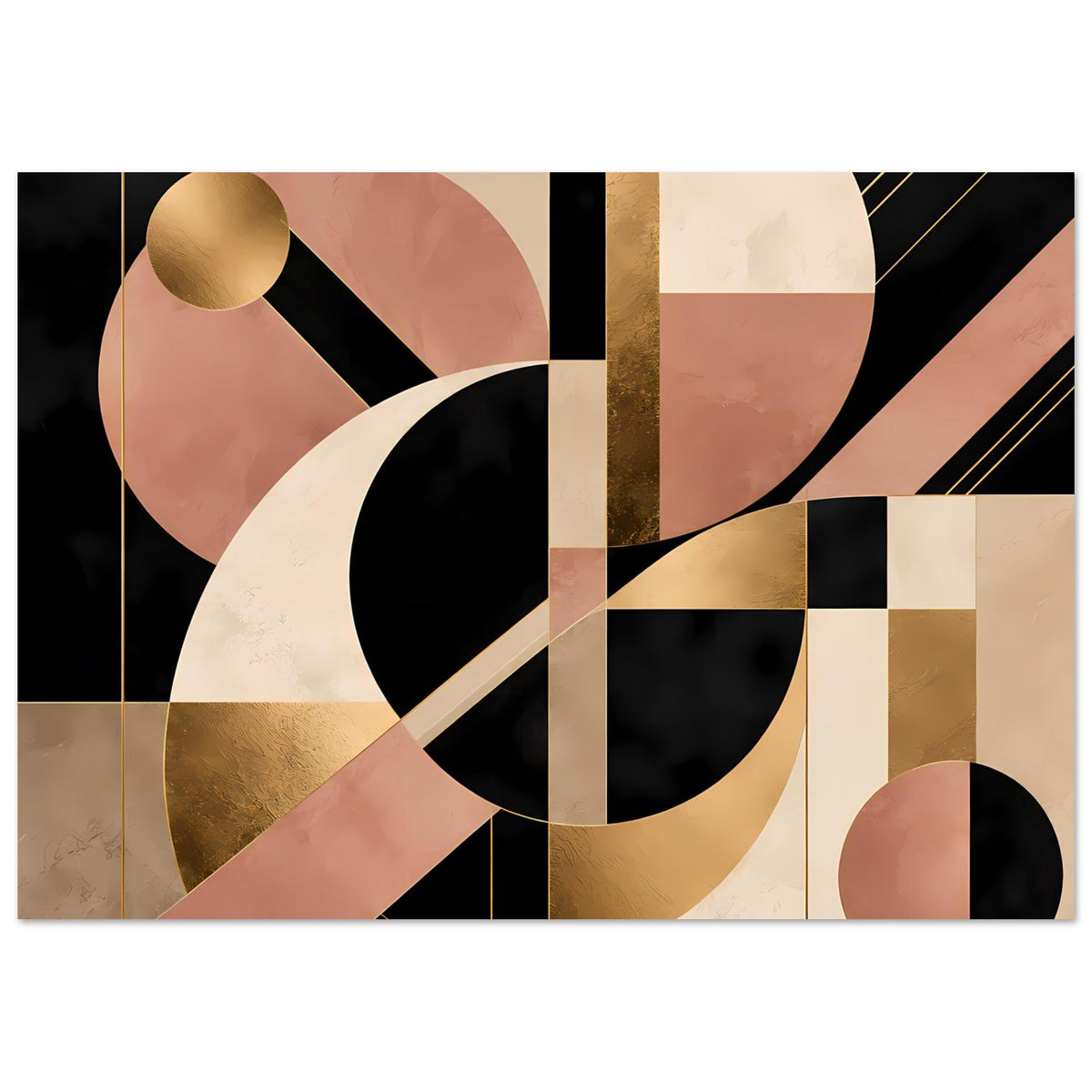 Abstraktes Poster-Design mit goldenen Linien und Halbkreisen in Schwarz, Blush und Gold