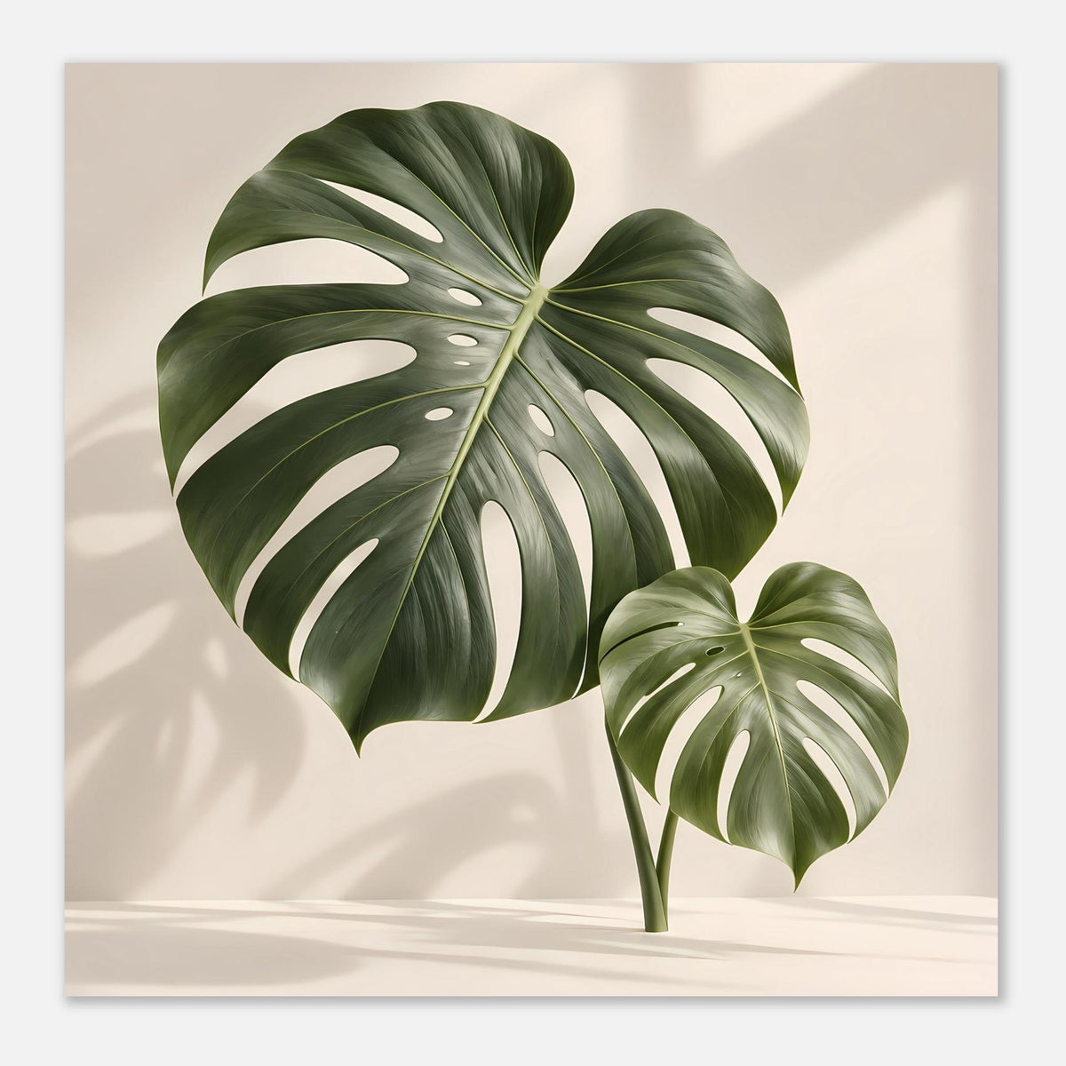 Botanisches Monstera-Blattposter im Querformat mit zwei grünen Blättern