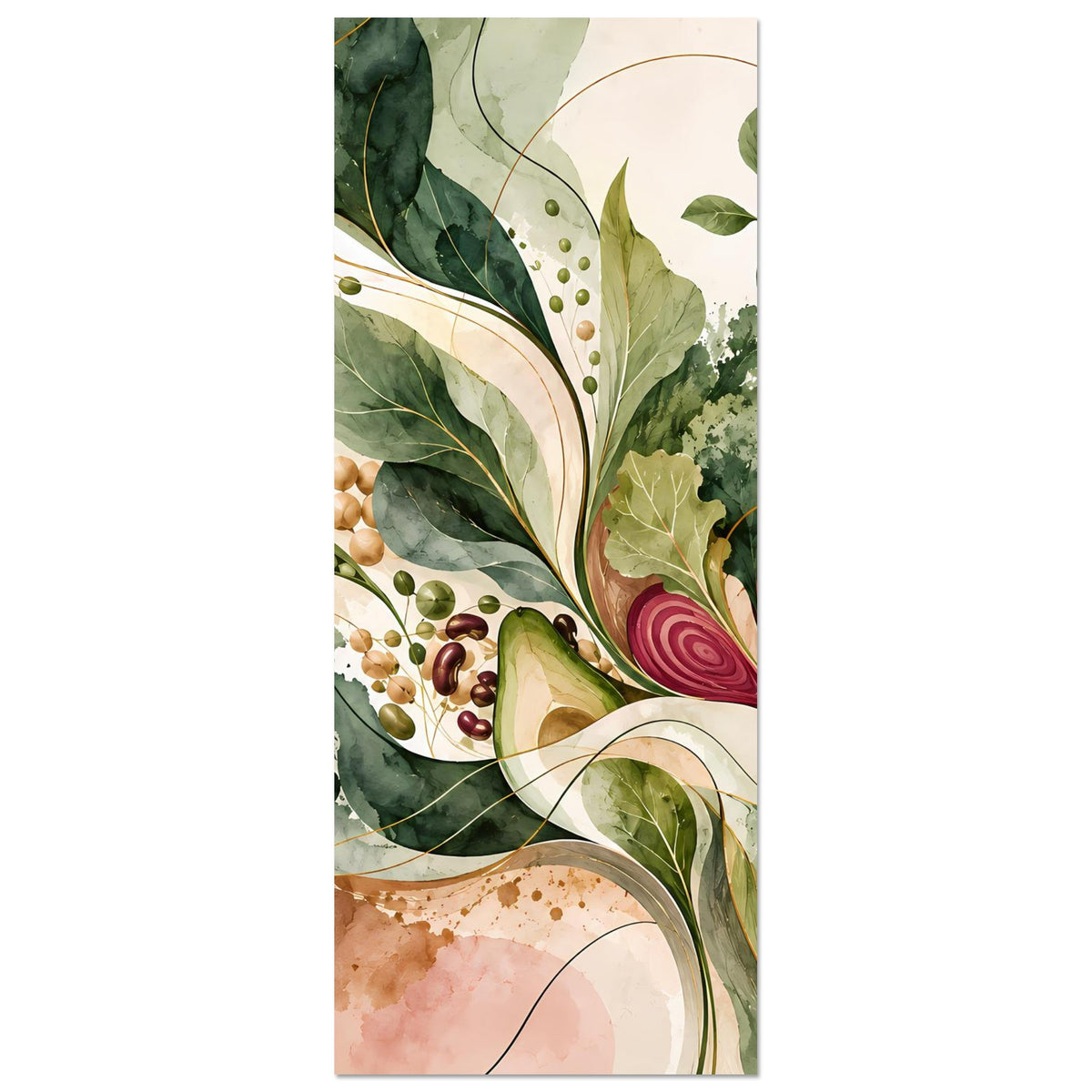 Hochformatiges Naturposter mit botanischer Illustration aus Blättern und rosafarbener Rübe