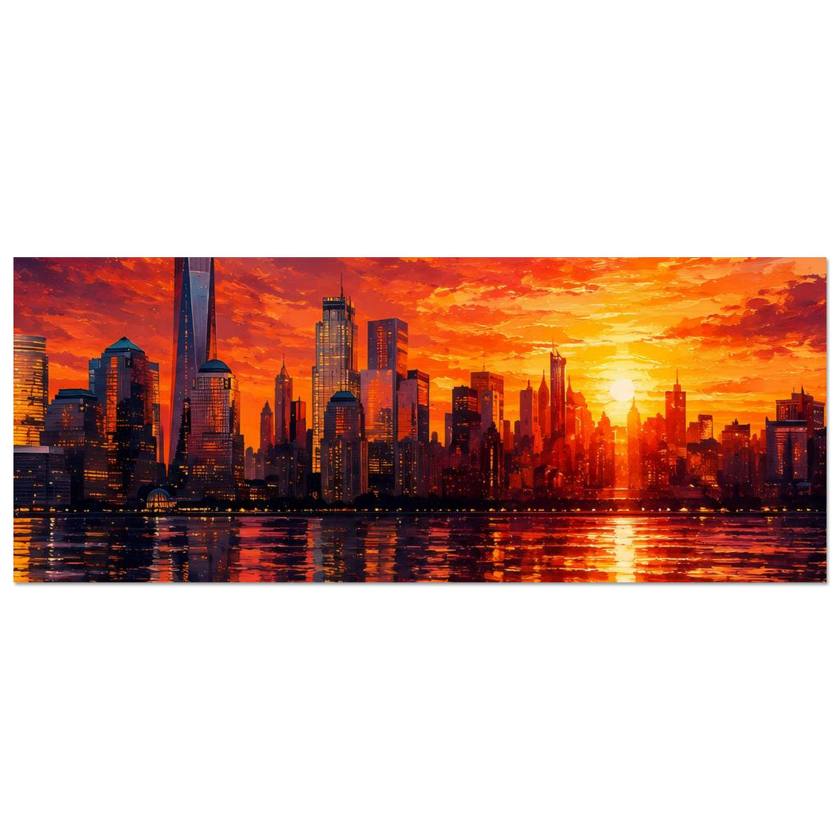 Horizontales Poster mit New-York-Skyline und One World Trade Center, Spiegelung im Wasser