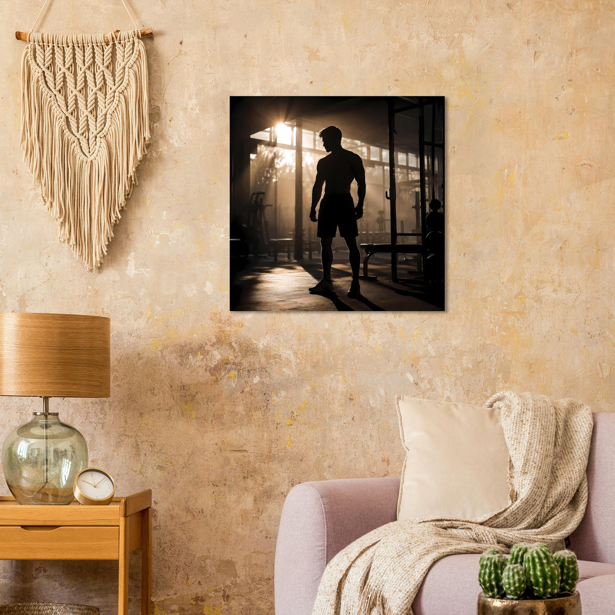 Fitness-Poster mit Silhouette eines Läufers vor beleuchteter Gasse