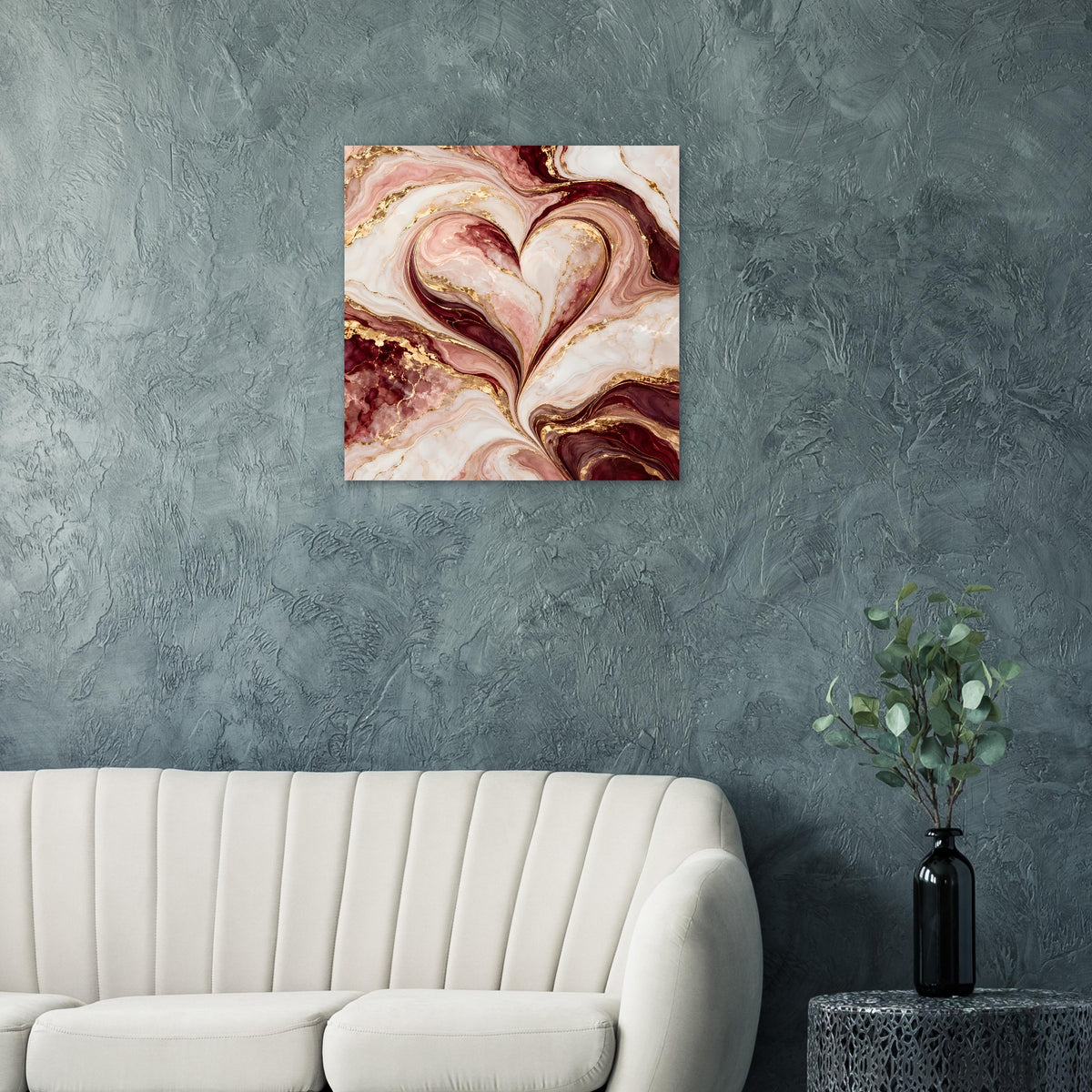 Quadratisches Herz-Marmor-Poster in Rosé, Burgund und Gold