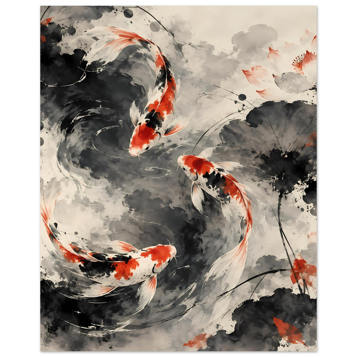 Poster mit Koi-Fischen im Tusche-Look, hochkant