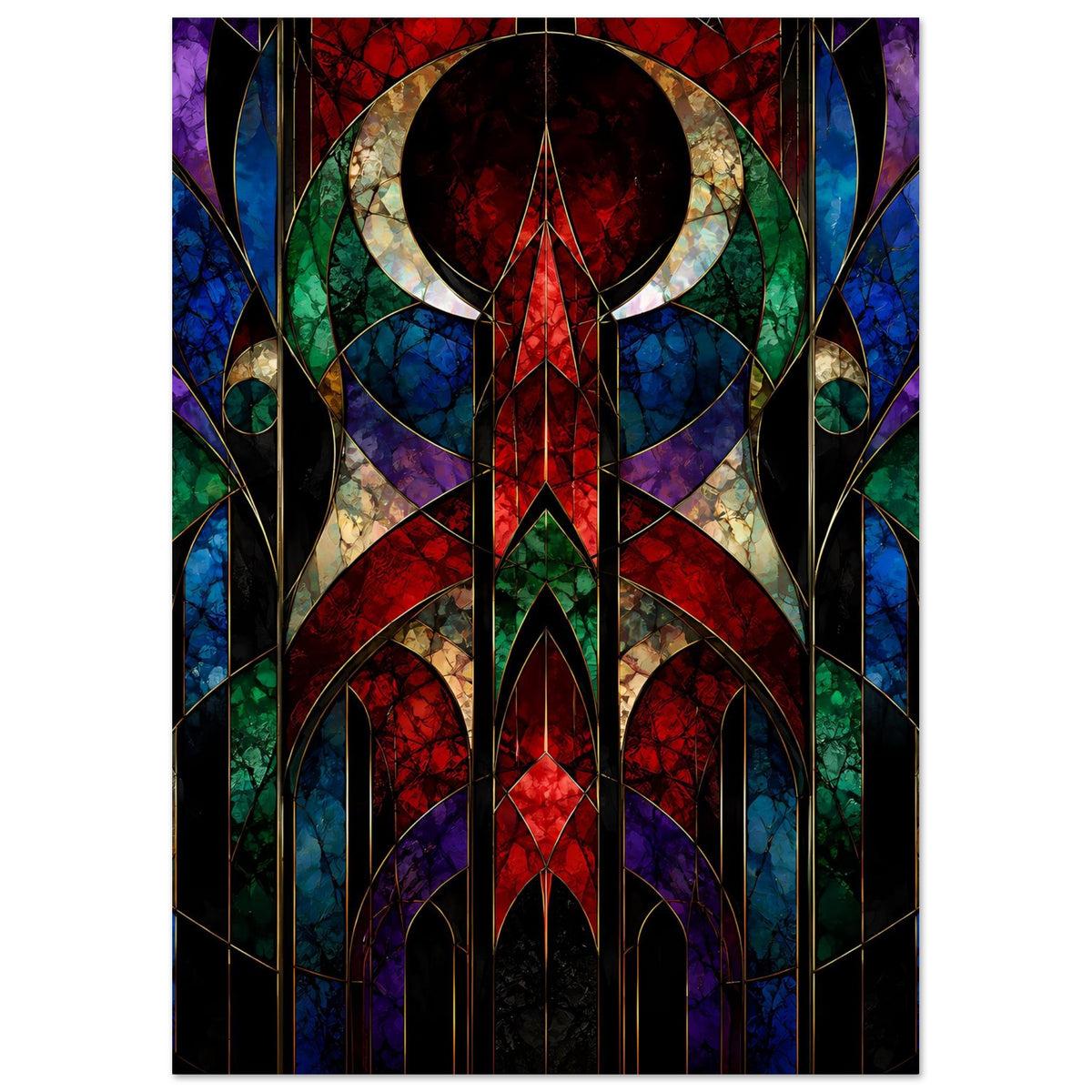 Art-déco-Poster mit farbenfrohem Buntglas-Mosaik und geometrischem Muster